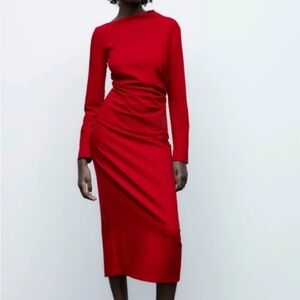 NWT Zara DRAPED SHEATH DRESS in Red